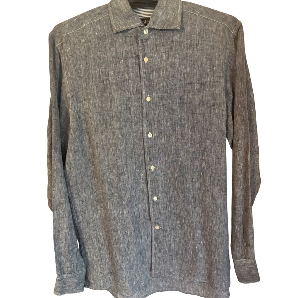 Pronto Uomo Mens Linen Long Sleeve Button Up Shirt Gray Medium Casual EUC